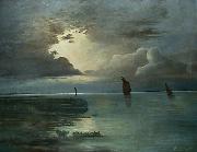 Andreas Achenbach Sonnenuntergang am Meer mit aufziehendem Gewitter oil